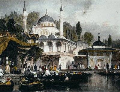 The Mihrimah Sultan Mosque at Uskudar, on the Anatolian Shore of the Bosphorus, Facing Istanbul, 1839 by Thomas Allom